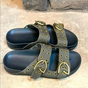 Rothy's Black and Gold Sandals